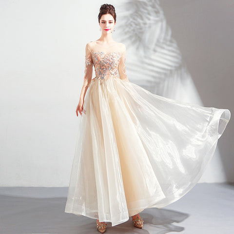 Image of Half Sleeve Beadings Chiffon Dress - Itopfox