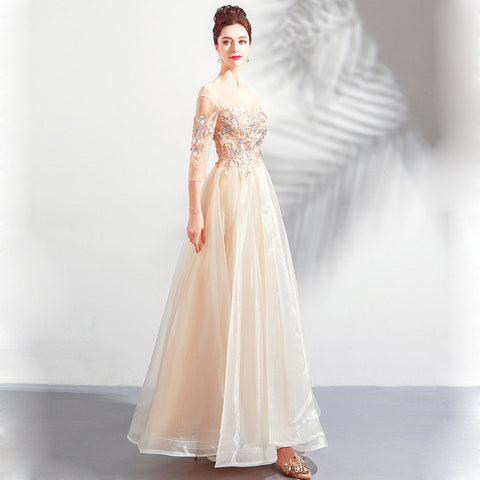 Image of Half Sleeve Beadings Chiffon Dress - Itopfox