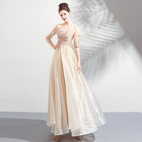 Image of Half Sleeve Beadings Chiffon Dress - Itopfox