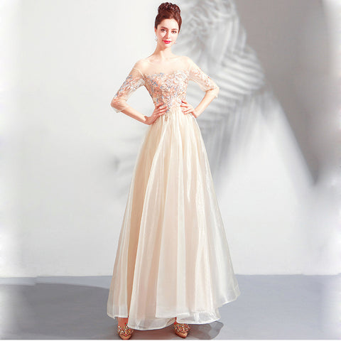 Image of Half Sleeve Beadings Chiffon Dress - Itopfox
