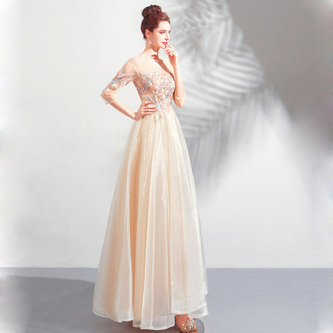 Image of Half Sleeve Beadings Chiffon Dress - Itopfox