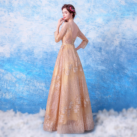 Long Sleeve Full Prom Dress - Itopfox