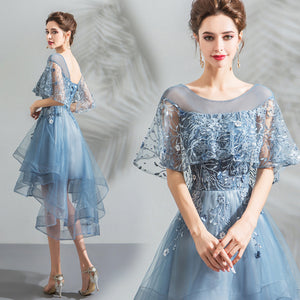 Half Sleeve Irregular Hem Homecoming Dress - Itopfox