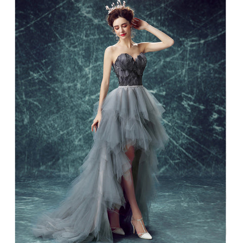 Image of Feathers Irregular Hem Prom Dress - Itopfox