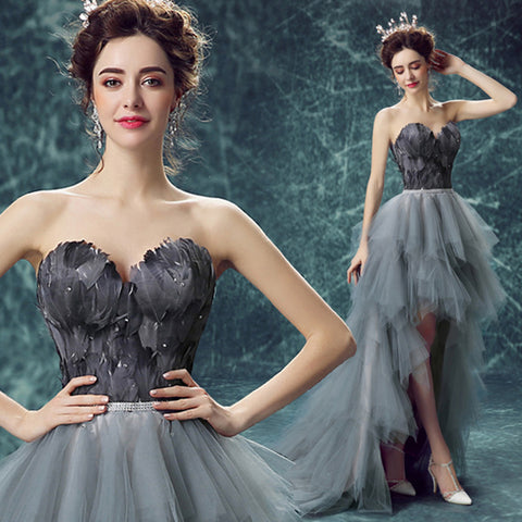 Image of Feathers Irregular Hem Prom Dress - Itopfox