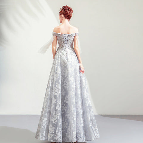 Image of Boat Neck Beadings Maxi Prom Dress - Itopfox