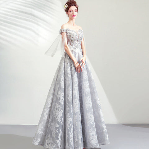 Image of Boat Neck Beadings Maxi Prom Dress - Itopfox