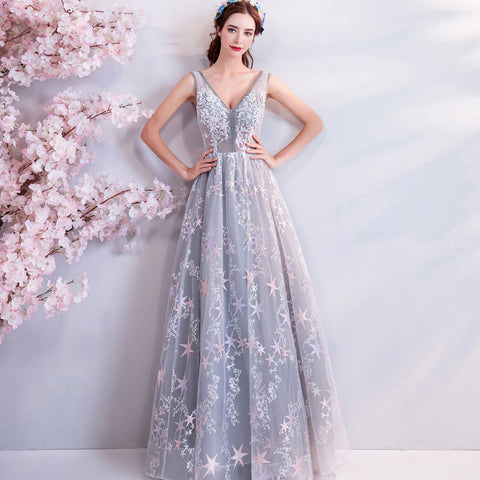 Image of Deep V-Neck Maxi Prom Dress - Itopfox