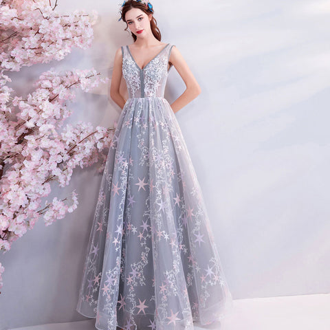 Image of Deep V-Neck Maxi Prom Dress - Itopfox