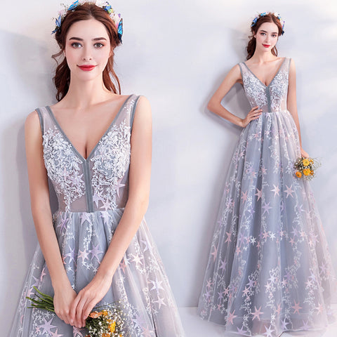 Image of Deep V-Neck Maxi Prom Dress - Itopfox