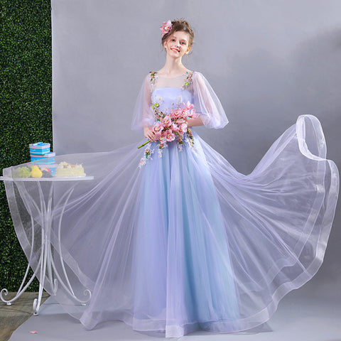 Image of Half Sleeve Flower Decoration Prom Dress - Itopfox