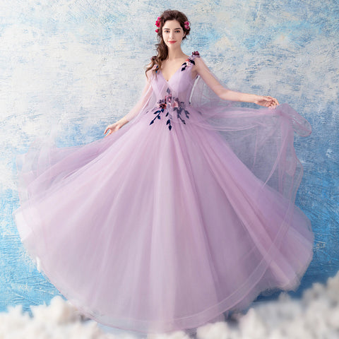 Image of Deep V-Neck Gauze Prom Dress - Itopfox