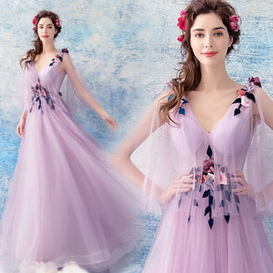 Deep V-Neck Gauze Prom Dress - Itopfox