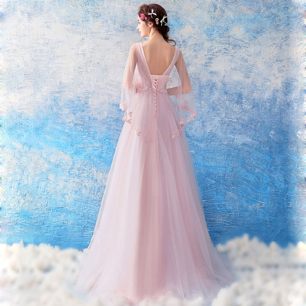 Half Sleeve Tunic Chiffon Prom Dress - Itopfox