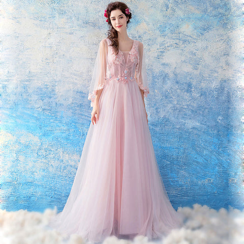 Image of Half Sleeve Tunic Chiffon Prom Dress - Itopfox