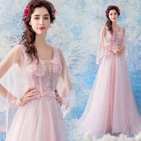 Image of Half Sleeve Tunic Chiffon Prom Dress - Itopfox