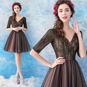 Half Sleeve V-Neck Midi Dress - Itopfox
