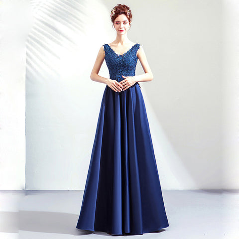 Image of V-Neck Lace Maxi Prom Dress - Itopfox