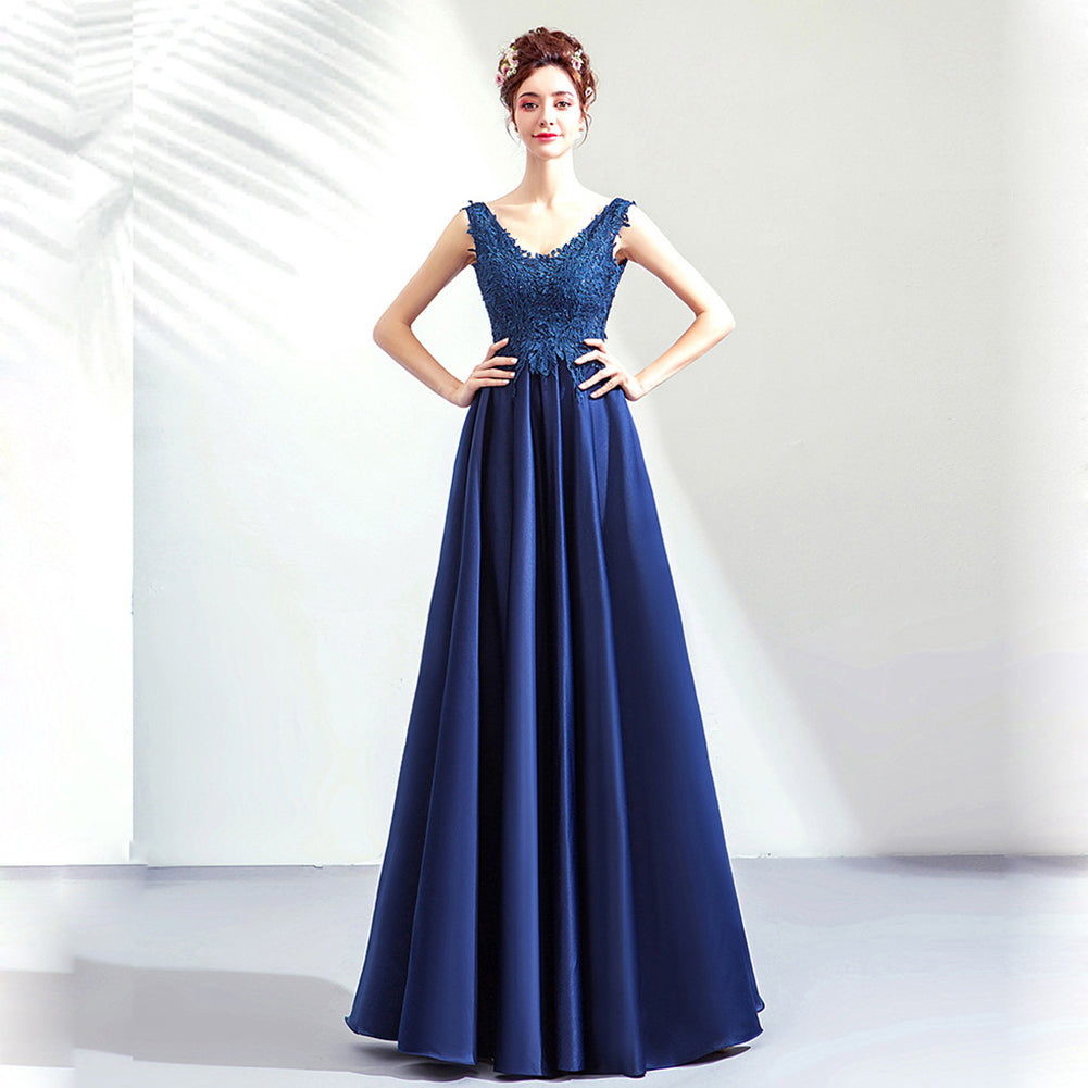 V-Neck Lace Maxi Prom Dress - Itopfox