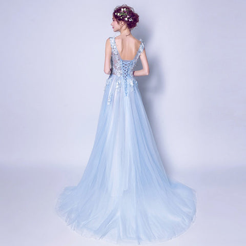 Image of V-Neck Chiffon Draggle Tail Dress - Itopfox