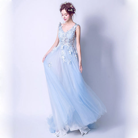 Image of V-Neck Chiffon Draggle Tail Dress - Itopfox