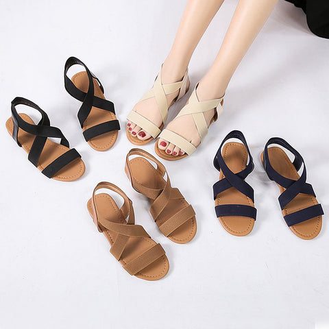 Image of Elastic Ankle Strap Flat Sandals - Itopfox
