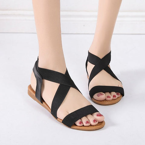 Image of Elastic Ankle Strap Flat Sandals - Itopfox