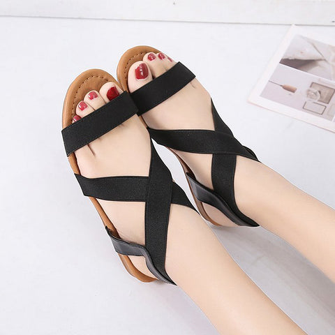 Image of Elastic Ankle Strap Flat Sandals - Itopfox