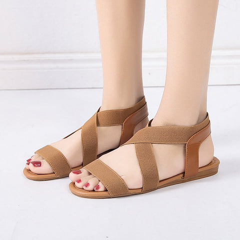 Image of Elastic Ankle Strap Flat Sandals - Itopfox