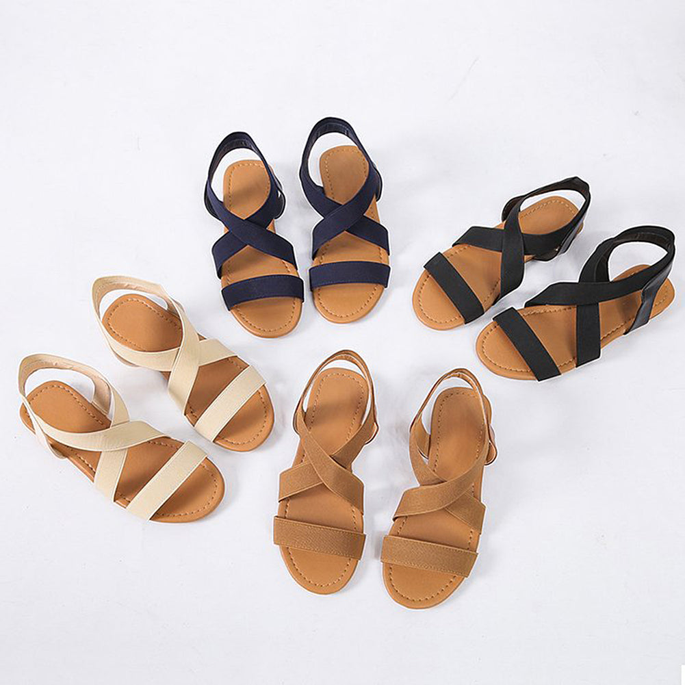 Elastic Ankle Strap Flat Sandals - Itopfox