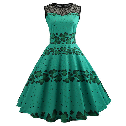 Image of 1950's Lace Vintage Cocktail Green Dress