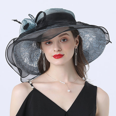 Image of Gauze Flower Wide Brim Organza Hat