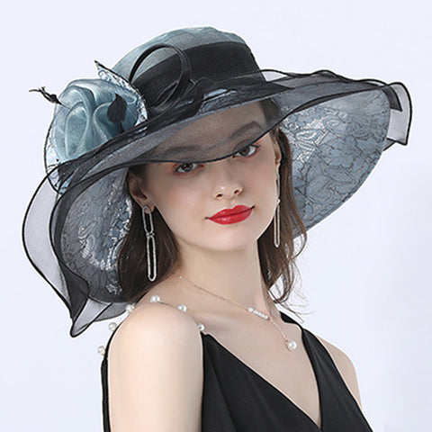 Image of Gauze Flower Wide Brim Organza Hat