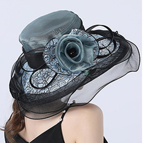 Image of Gauze Flower Wide Brim Organza Hat