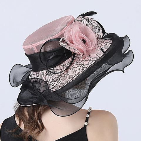 Image of Gauze Flower Wide Brim Organza Hat