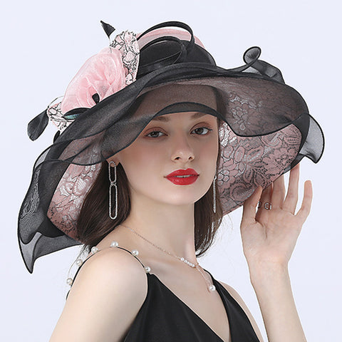 Image of Gauze Flower Wide Brim Organza Hat