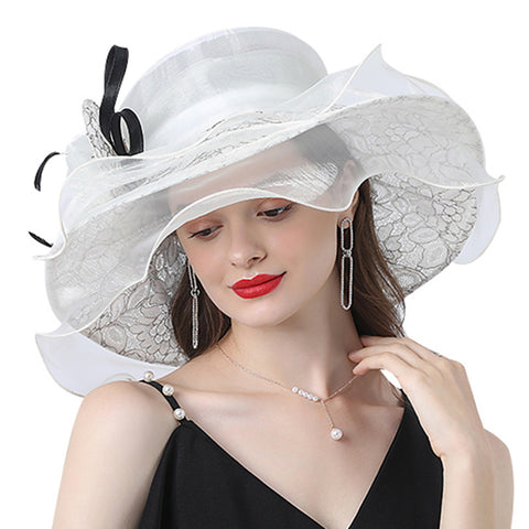 Image of Gauze Flower Wide Brim Organza Hat