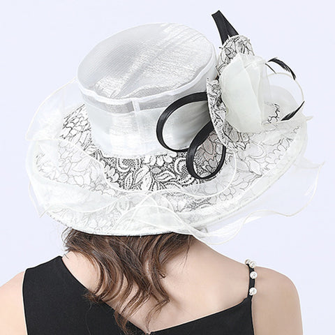 Image of Gauze Flower Wide Brim Organza Hat
