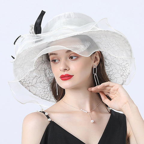 Image of Gauze Flower Wide Brim Organza Hat