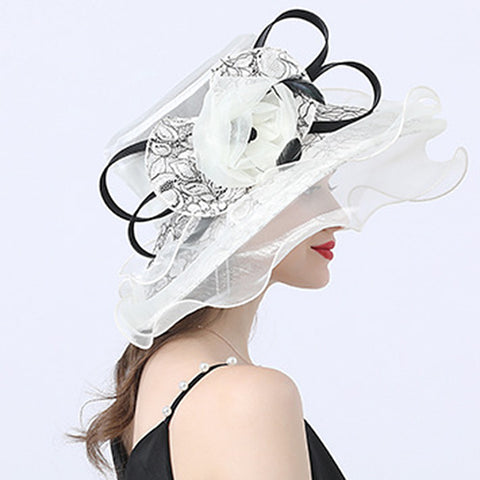 Image of Gauze Flower Wide Brim Organza Hat