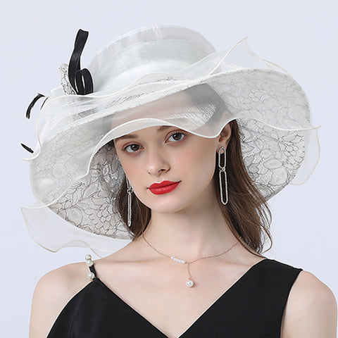 Image of Gauze Flower Wide Brim Organza Hat