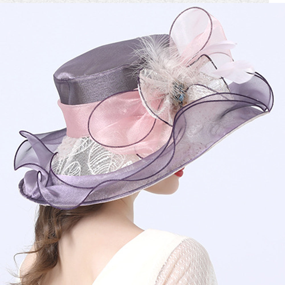 Organza Church Wide Brim Hat For Women