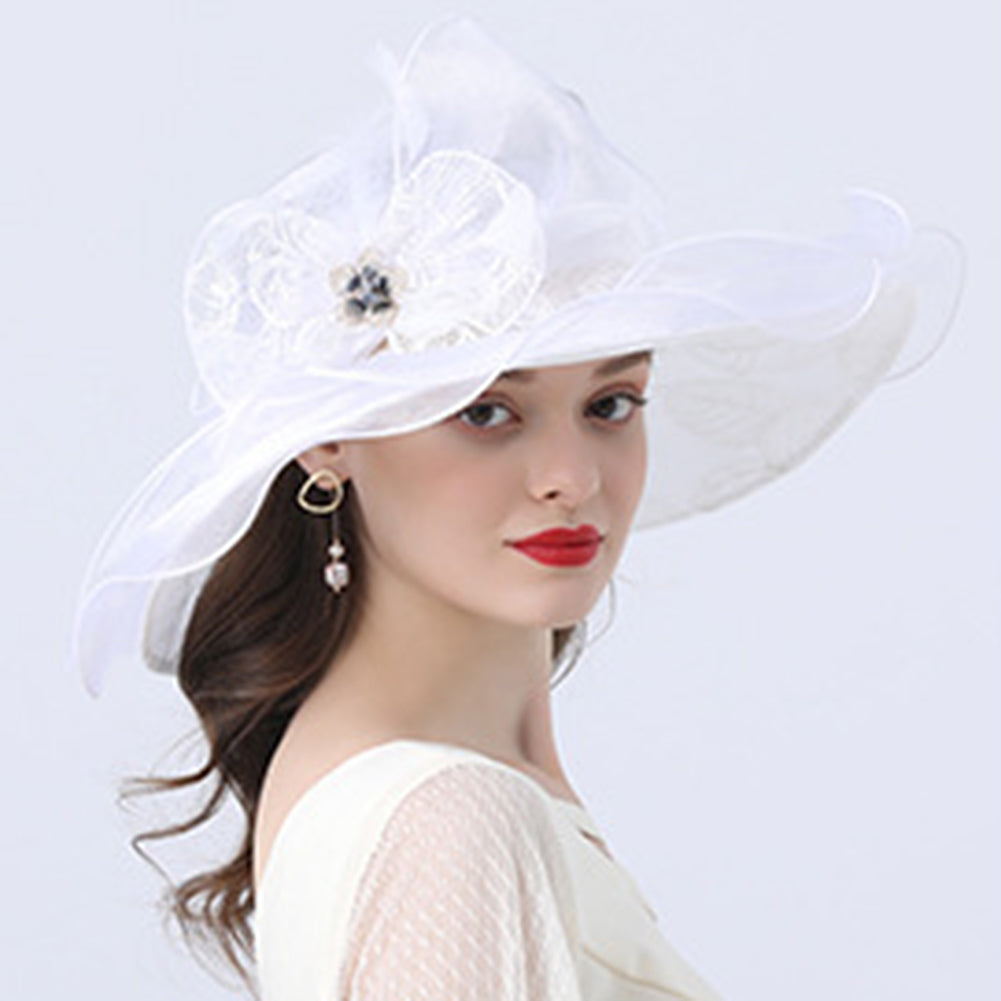 Organza Church Wide Brim Hat For Women