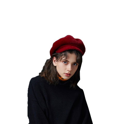 Image of Peaked Beret Hat With Faux Wool - Itopfox